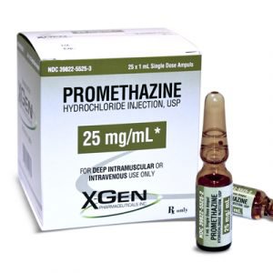 Promethazine HCl 25 mg / mL Injection Ampule 1 mL (Phenergan) Intramuscular or Intravenous SD Ampule ◾Store at 20 to 25°C (68 to 77°F) by X-Gen Pharmaceuticals  ID 39822-5525-03